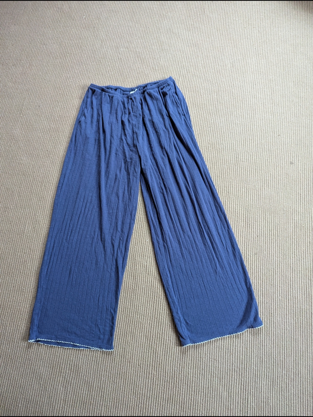 Wide Leg Ribbed Navy Blue Lounge Pants Pj